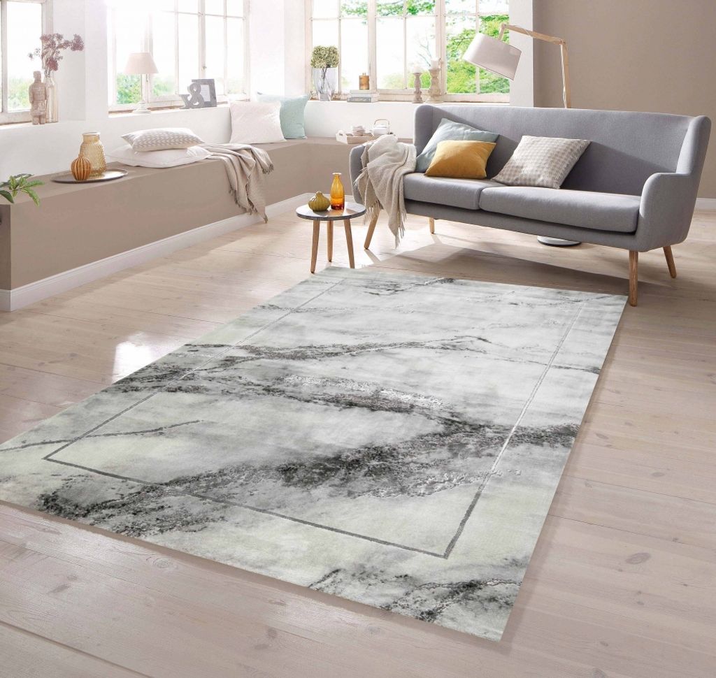 Wohnzimmerteppich modern Marmor Optik in grau Größe - 120 x 170 cm