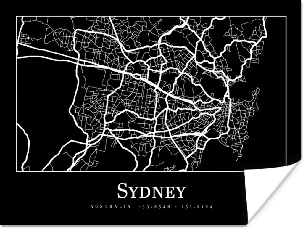 MuchoWow Poster Karte - Sydney - Stadtplan 120x90 cm - Wandbild