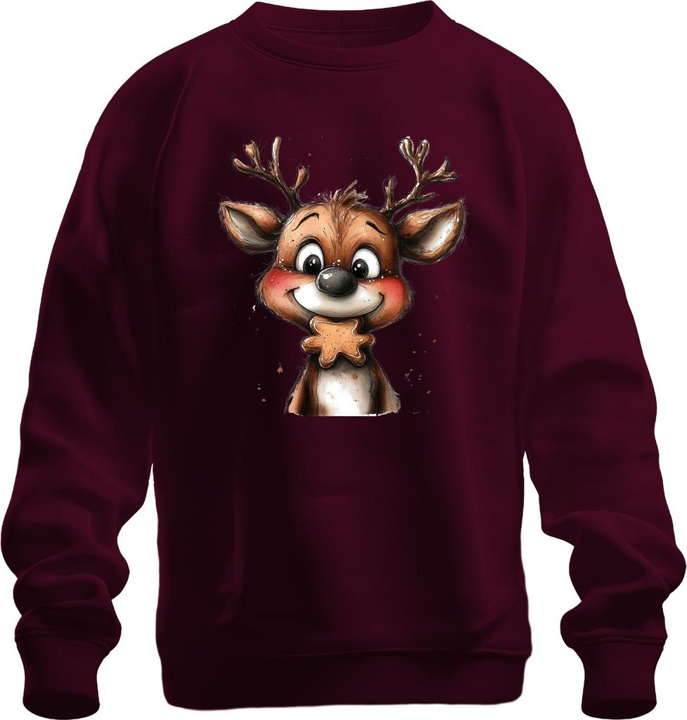 Rentier Lebkuchen Weihnachten Geschenk Kinder Niedlich Retro Uni Sweatshirt Pullover, Burgundy, 3XL