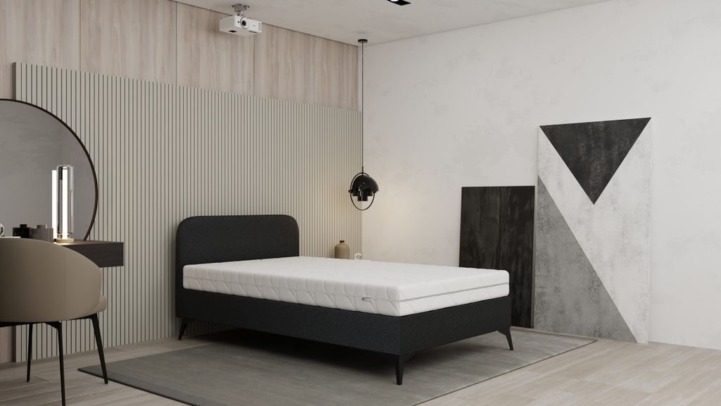 Polsterbett MAVILO - Komfortbett mit Stauraum, Einzelbett, 120x200cm,Schwarz, Bonellfederkernmatratze, H2/H3