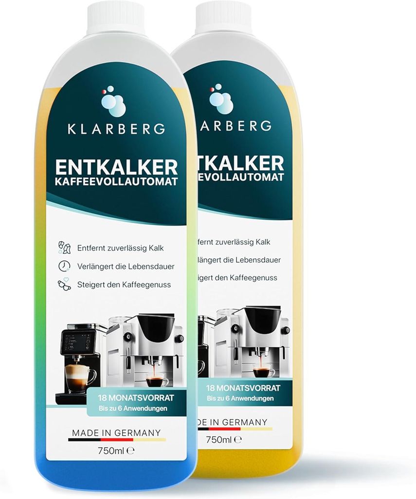 KLARBERG Entkalker Kaffeevollautomat geeignet für DeLonghi, Siemens, Philips, Nespresso, Melitta, Sage uvm. - 2 x 750 ml
