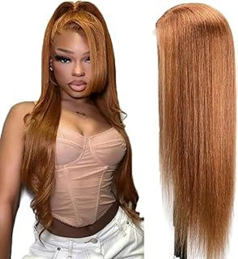 Lakaisa Parrucca in capelli umani lisci con frontale in pizzo Perücke Damen Echthaar Glueless Wear and Go Grado 8 A Capelli Remy brasiliani al 100% 4X1 HD Pizzo 30 Colore castano Senza odore per donne 28 pollici