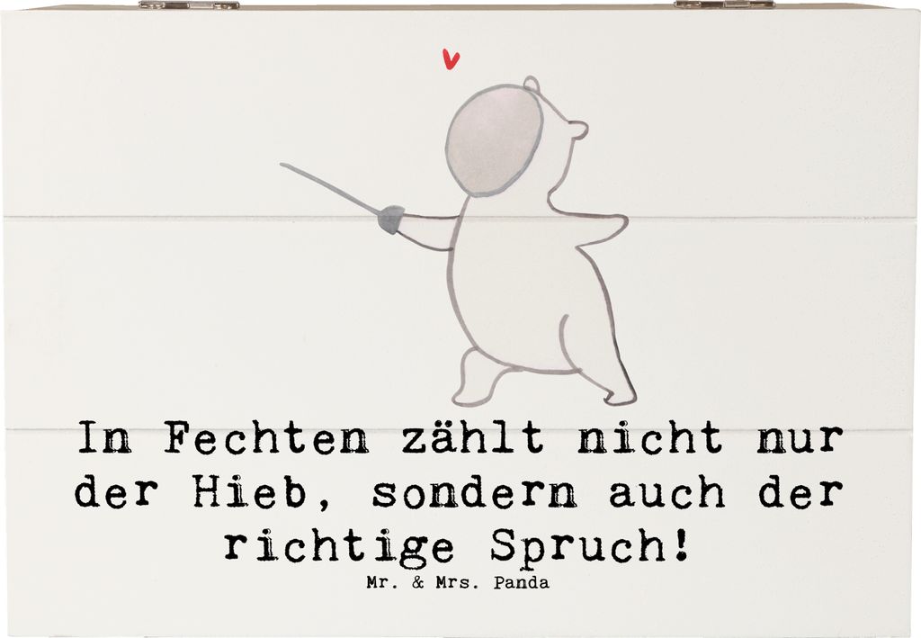 Mr. & Mrs. Panda Holzkiste Fechten Spruch 22 x 15 cm - Weiß - Geschenk, Duell, Truhe, Schatzkiste, Teamsport, schatztruhe, Sportart, Kiste mit Dec...