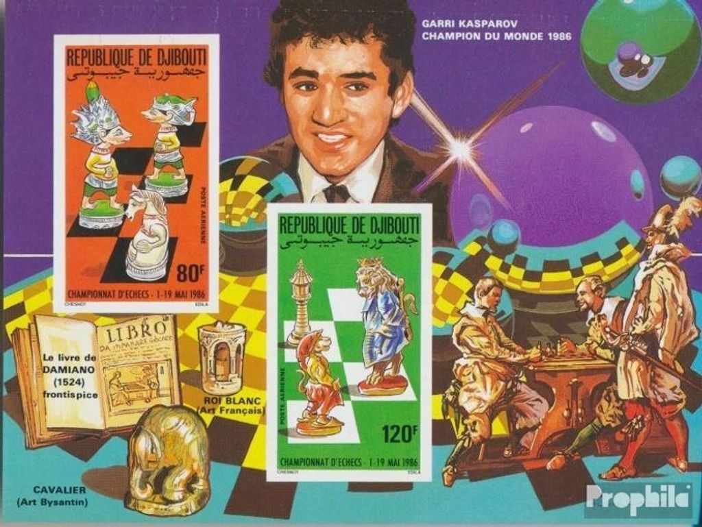 Briefmarken Dschibuti 1986 Mi Block130B (kompl.Ausg.) postfrisch Schach-WM