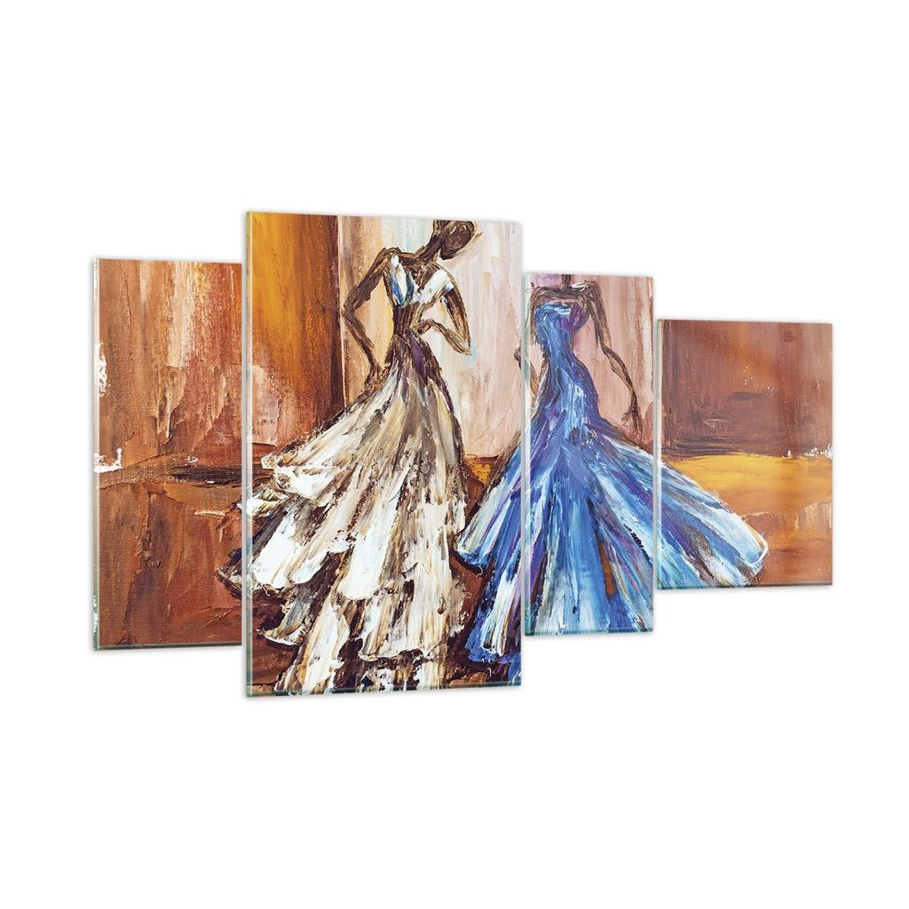 Bilder auf glas - 4 Teile - Frauen Kleider Öl - 120x70cm - Glasbilder - Wandbilder - Bilder - zum Aufhängen bereit - Wanddekoration aus Glas - Gl...