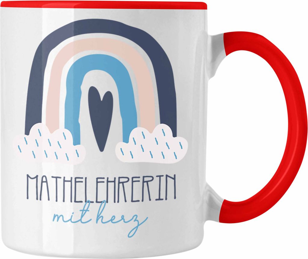 Trendation - Bester Mathelehrerin Tasse Geschenk Danke Kaffeetassse Geschenkidee für Mathelehrerin mit Herz Spruch Frauen (Rot)
