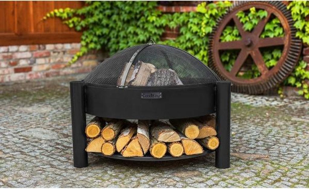 Garten-Brenner SOLAFA mit Holzablage aus Stahl + Feuerschutz COOK KING Maße: Ø 70cm,