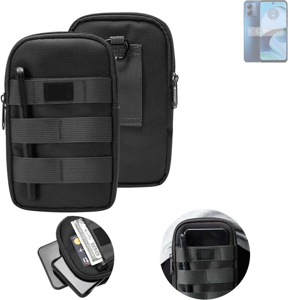 K-S-Trade Holster Gürtel Tasche kompatibel mit Motorola Moto G14 Handy Tasche Schutz Hülle dunkel-grau viele Fächer, 1x