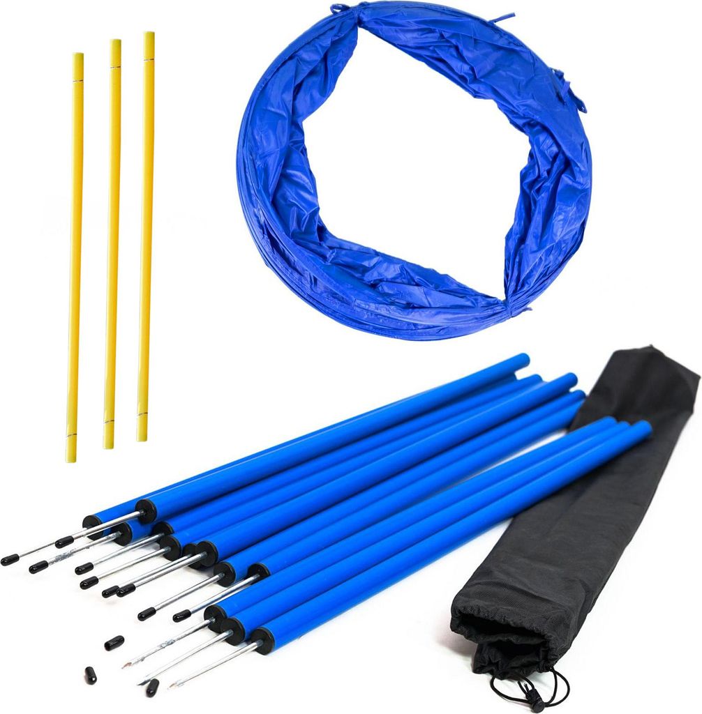 Hundetrainingsset mit Tunnel, Slalomstangen und Hürden, Agility-Set, Hundesport