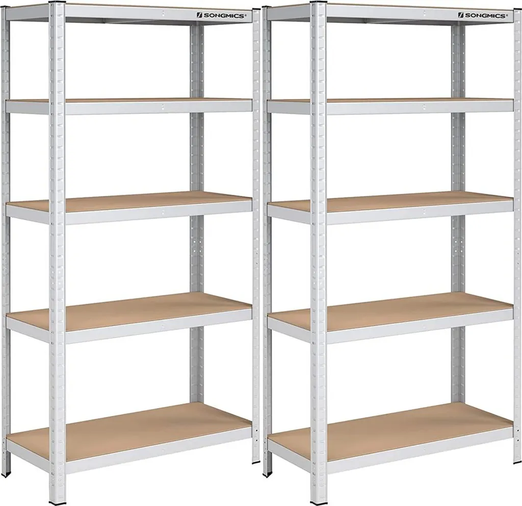 Étagère de rangement 180cm argent par 2 avec plateaux réglables sans vis