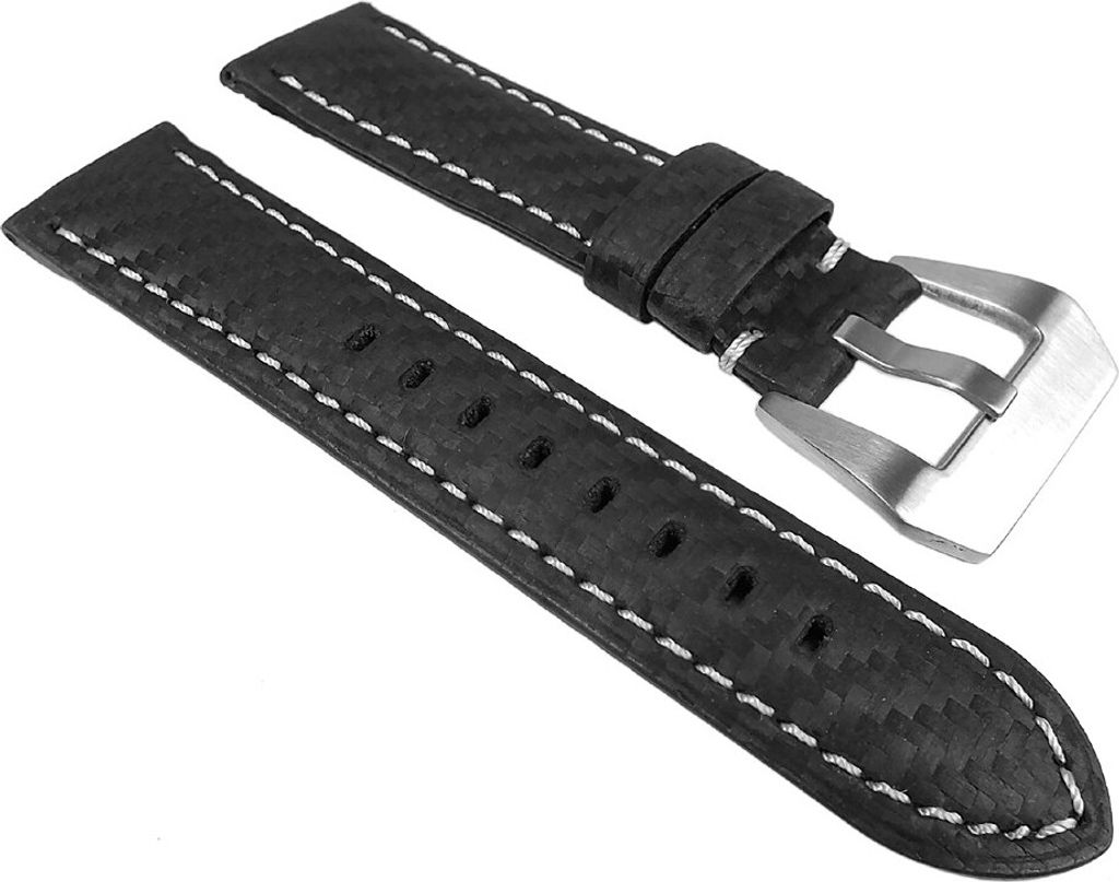 Uhrenarmband Materialmix Leder/PU Carbonoptik schwarz 24870S, Stegbreite:20mm
