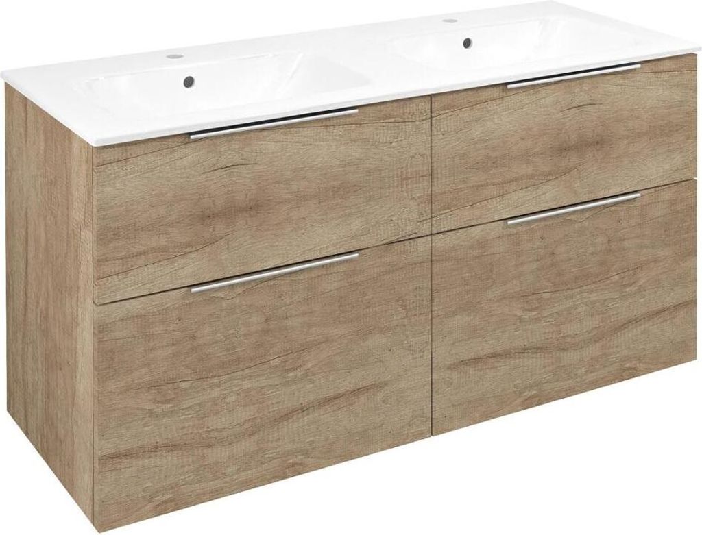 CIRASA Waschtischunterschrank mit Doppelwaschtisch 121x66x46cm, Eiche alabama