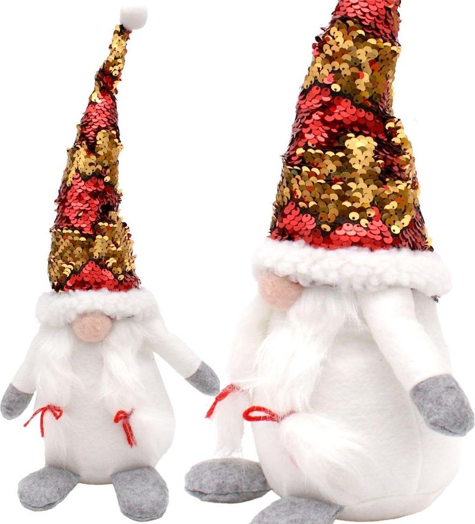 Dekorativer Zwerg Gnom mit magischen Pailletten 35cm Weiß