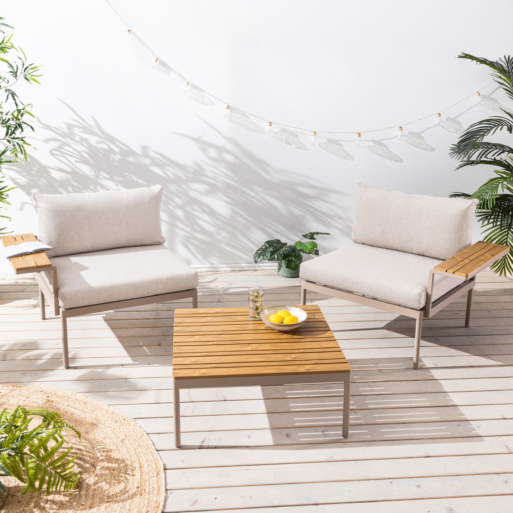 riess-ambiente Outdoor Lounge Sitzgruppe MOBILE MODULAR 90cm champagner greige inkl. Kissen