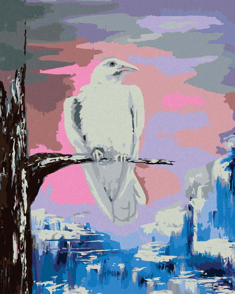 Zuty - Malen nach Zahlen - WEISSE KRÄHE AUF EINEM AST, 40x50 cm, mit Keilrahmen (bereits gespannt)