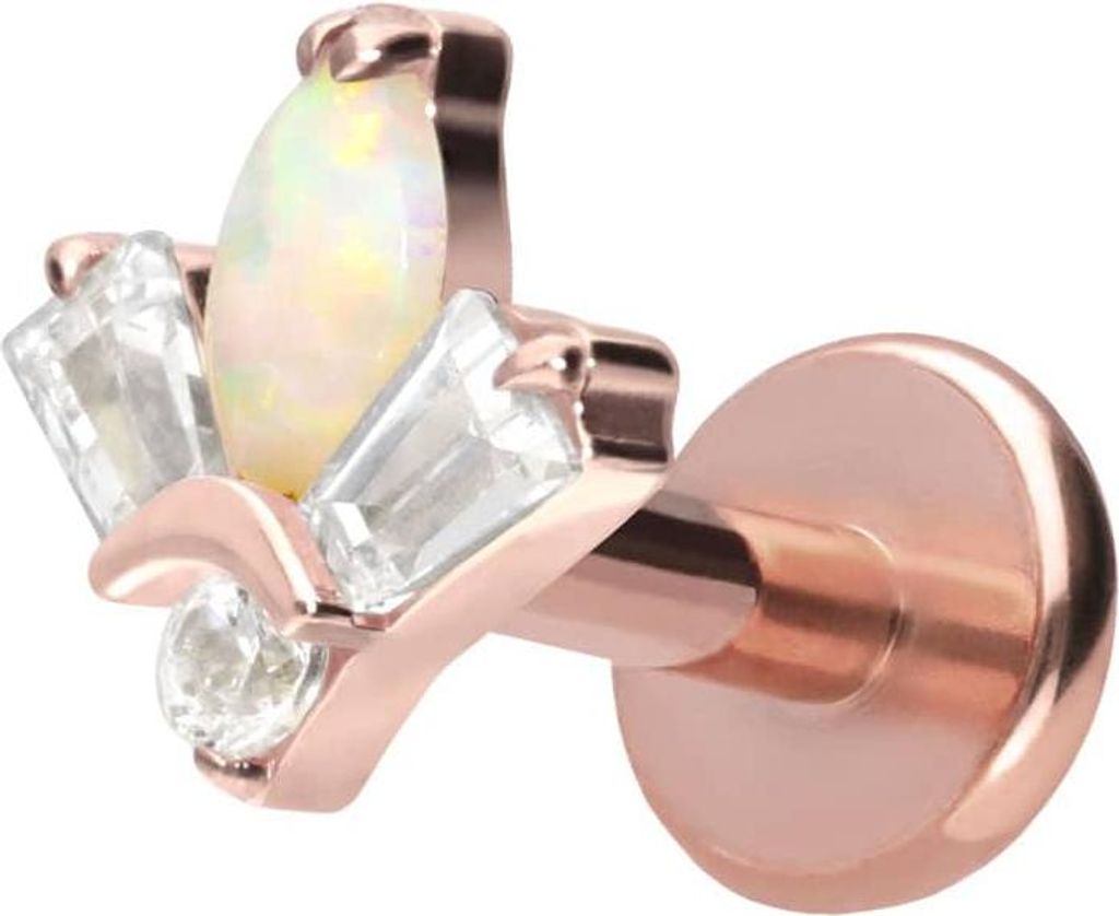 Ohrpiercing, Nasenpiercing Titan Labret mit Push Fit LOTUSBLÜTE RoséGold Stablänge: 7mm | Stabstärke: 1,2mm