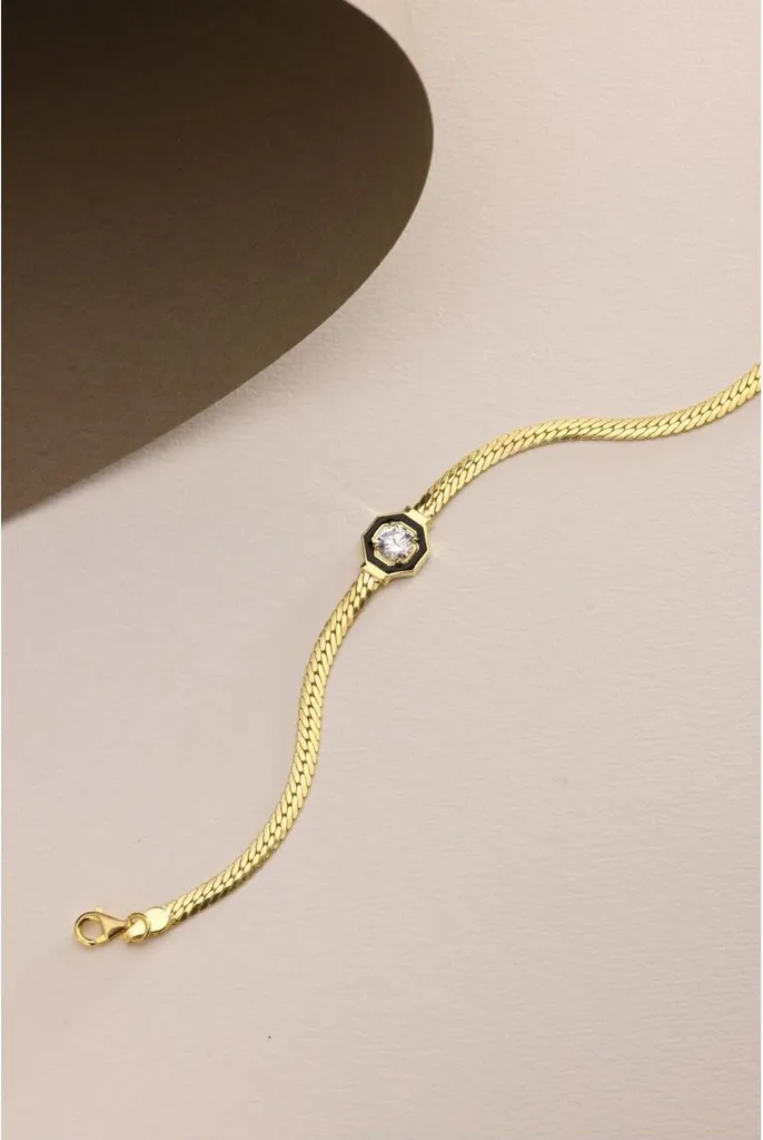 Bracelet ajustable argent 925 chaîne dorée zircone solitaire 18cm - 3