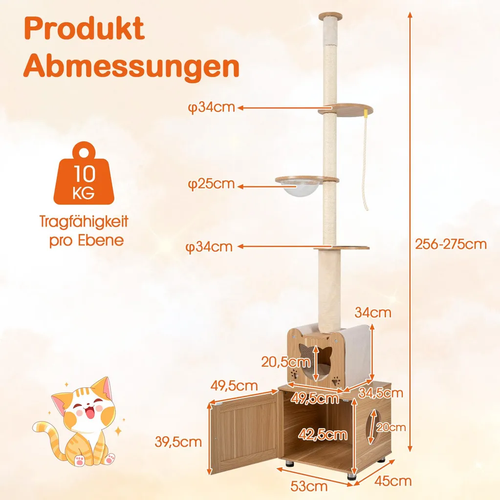 Arbre à Chat avec Capsule Spatiale et Tronc en Sisal Brun de 276 cm Max