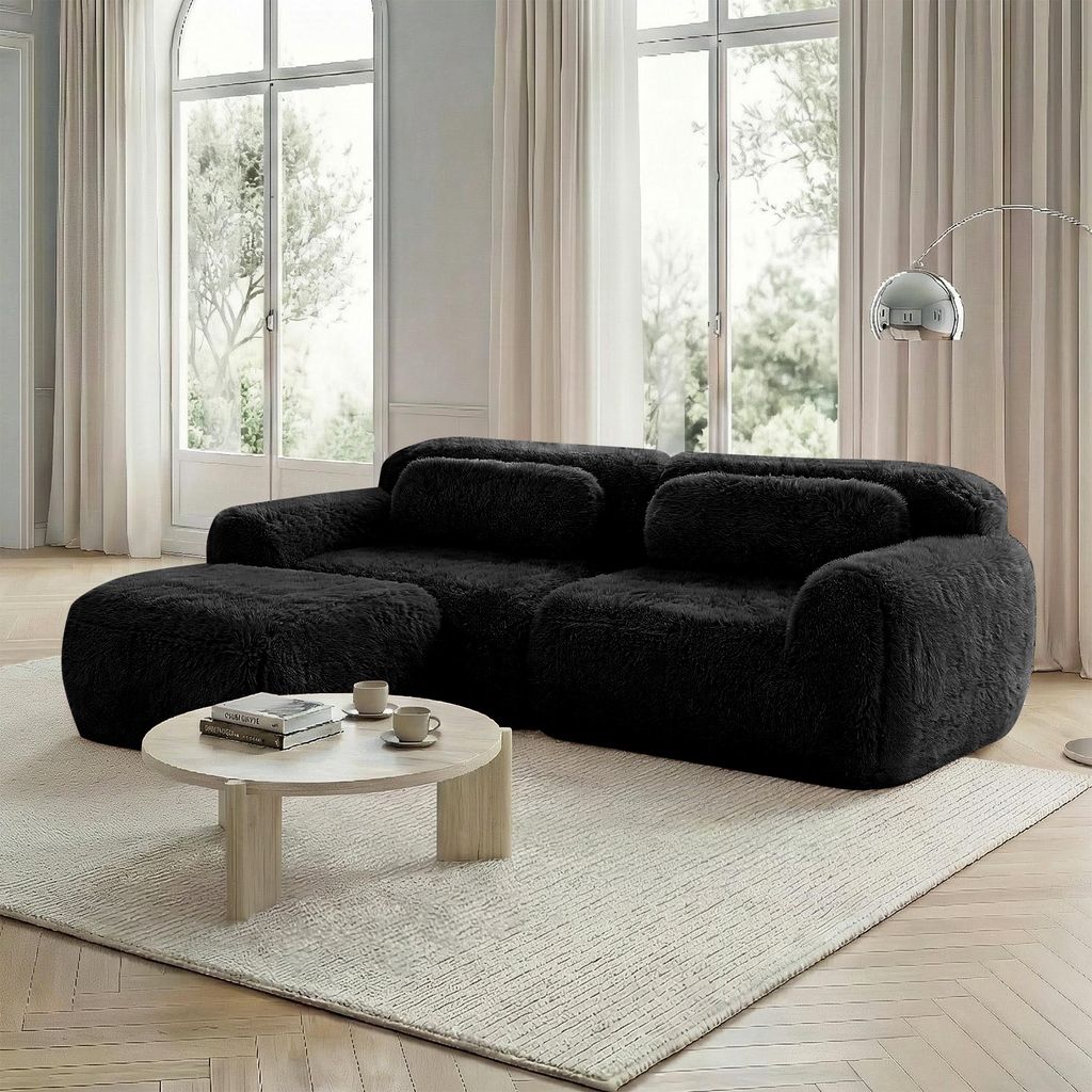 L-förmiges 2-Sitzer Sofa, weicher Plüschstoff, modular, frei kombinierbar, mit Kissen. Weich, hochelastischer Schaumstoff, keine Montage erforder...