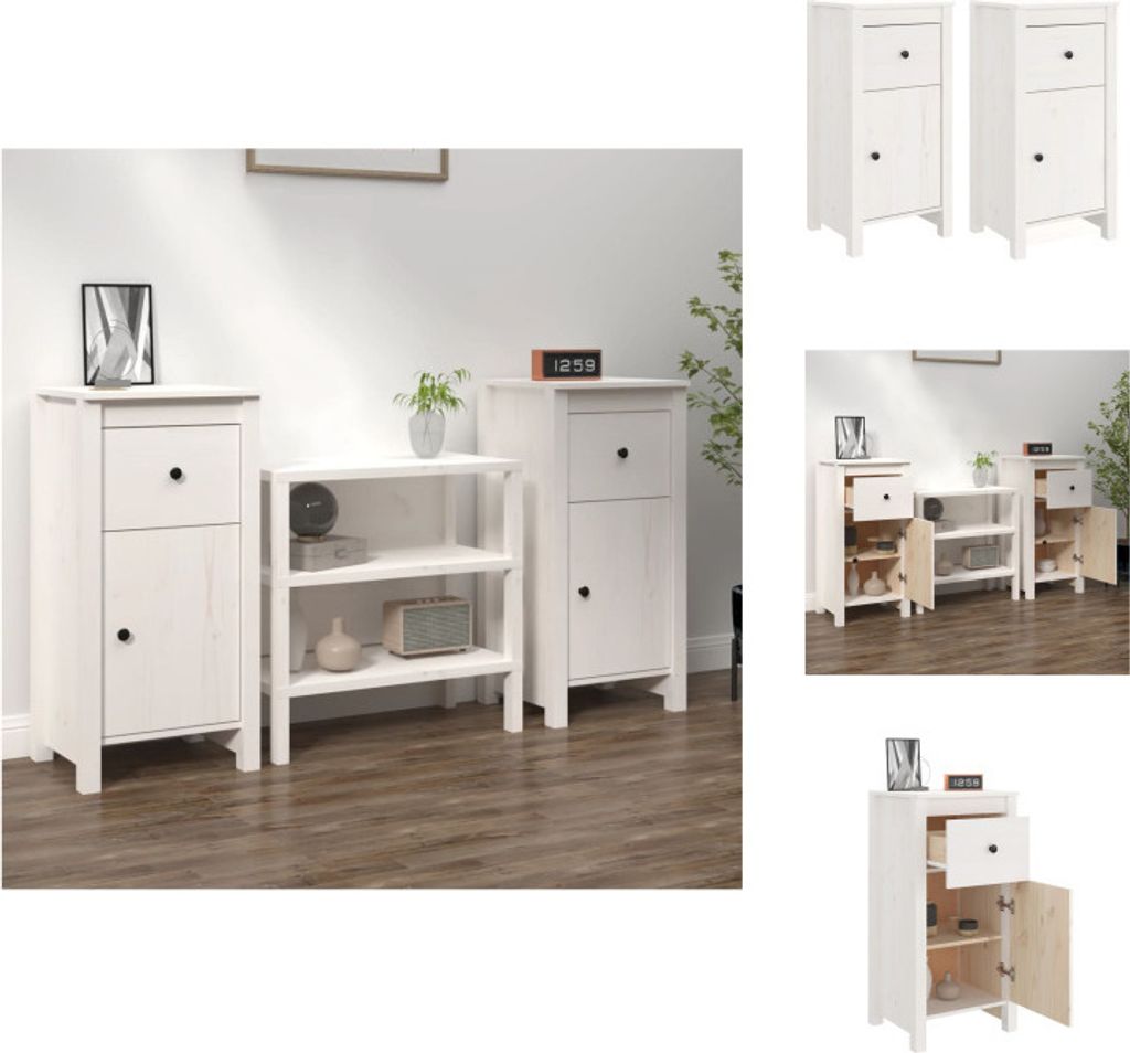 vidaXL Sideboards 2 Stk. Weiß 40x35x80 cm Massivholz Kiefer - Sideboards