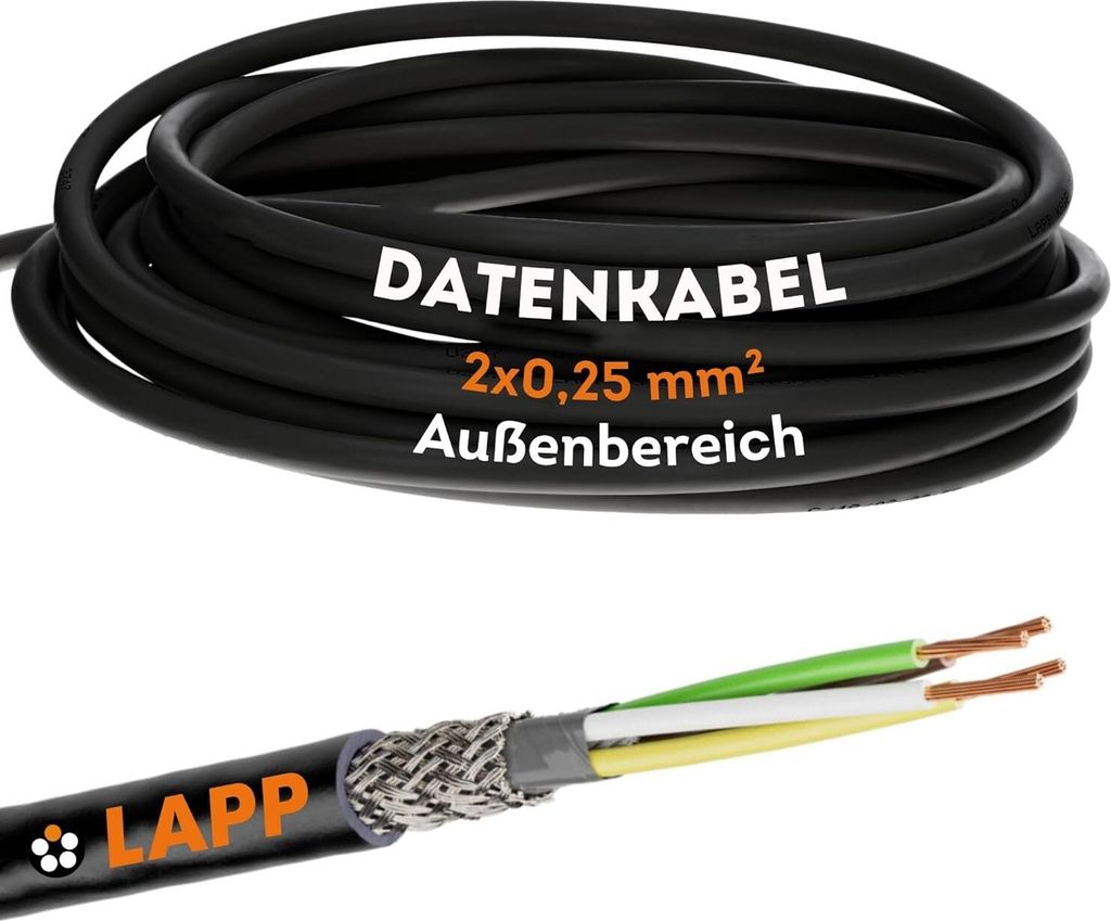 10 Meter Lapp 1030473 LiYCY geschirmte Steuerleitung 2x0,25 mm² I UV-resistent I Signalkabel 2 adrig I Datenkabel für Außenbereich I Lötkabel I...
