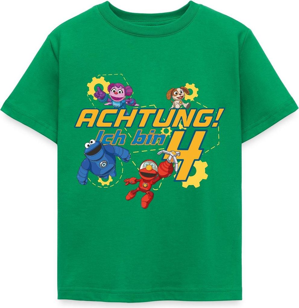 Spreadshirt Mecha Builders Kinderhelden Team Achtung Ich Bin 4 Kinder T-Shirt, 110/116 (5-6 Jahre), Kelly Green