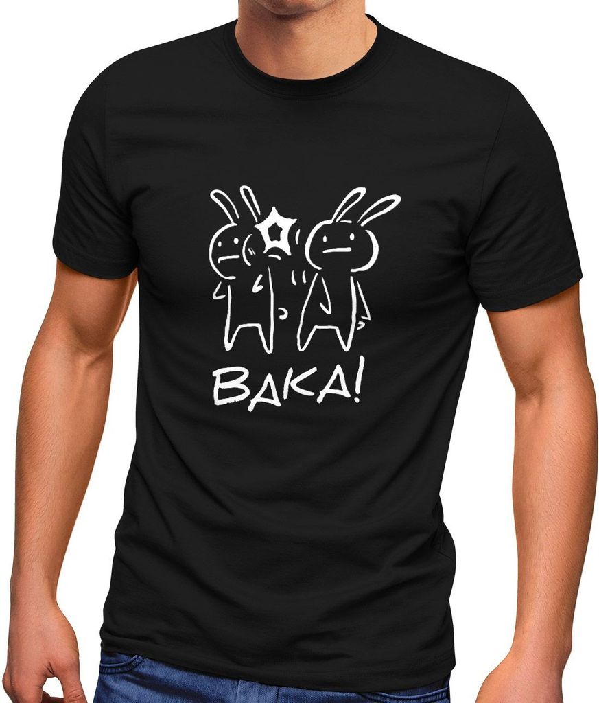 Herren T-Shirt Baka Comic lustig Anime Manga Hase Japanisch Japan Spruch Idiot Beleidigung Fun-Shirt Moonworks schwarz 4XL