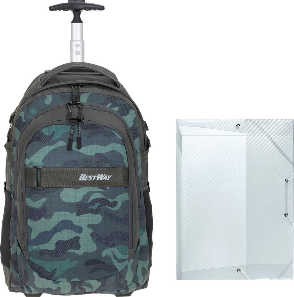 Schultrolley Trolley Jungen Mädchen Schulrucksack Bestway Evolution Packer Rucksack Trolly Schultrolly 40244-2613 Grau Grey Camo + Bagboom Heftmappe