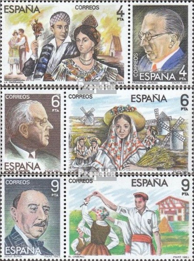 Briefmarken Spanien 1983 Mi 2579-2584 Paare (kompl.Ausg.) postfrisch Komponisten