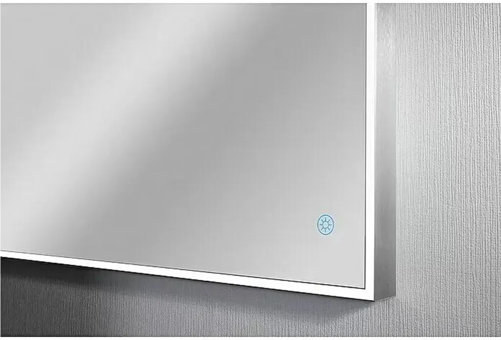 Miroir éclairant LED grand format 100 x 68 cm avec bords carrés chic