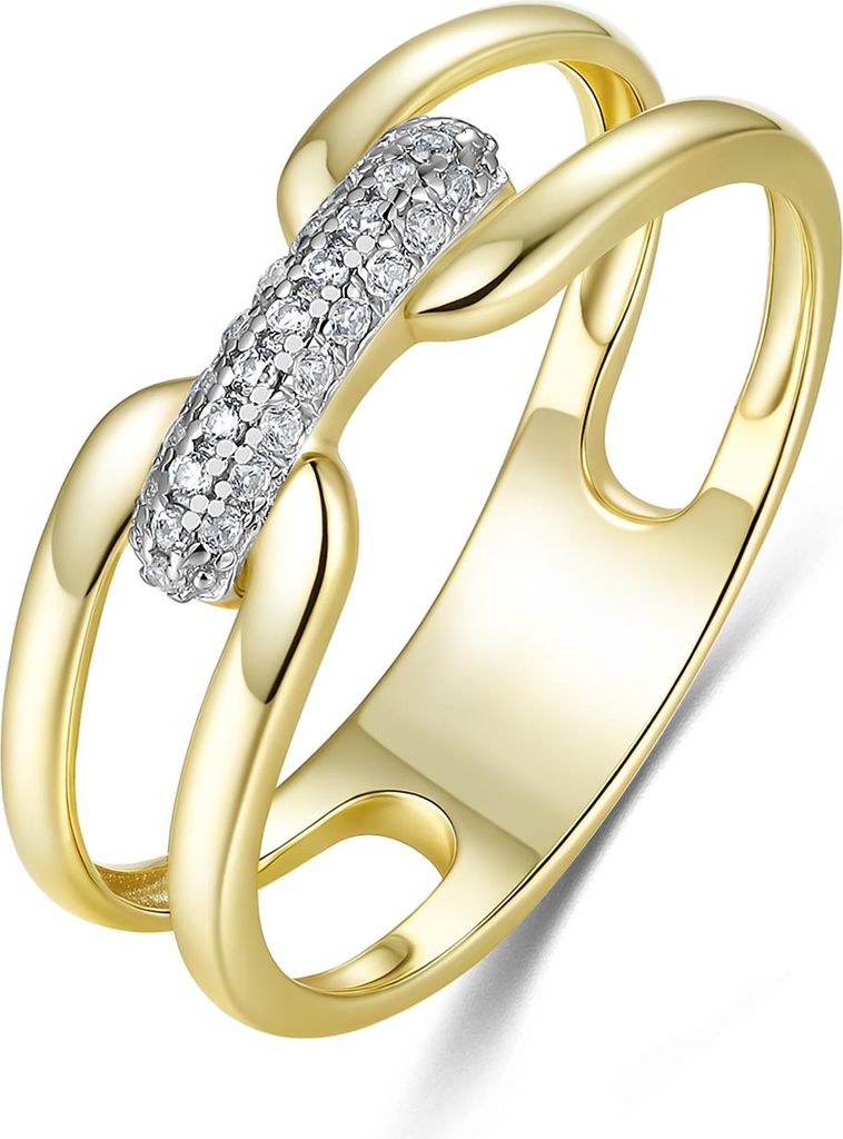 9NB-1670-52 - New Bling - Zilveren Ring Open met Zirkonia - Goudkleurig - Maat 52
