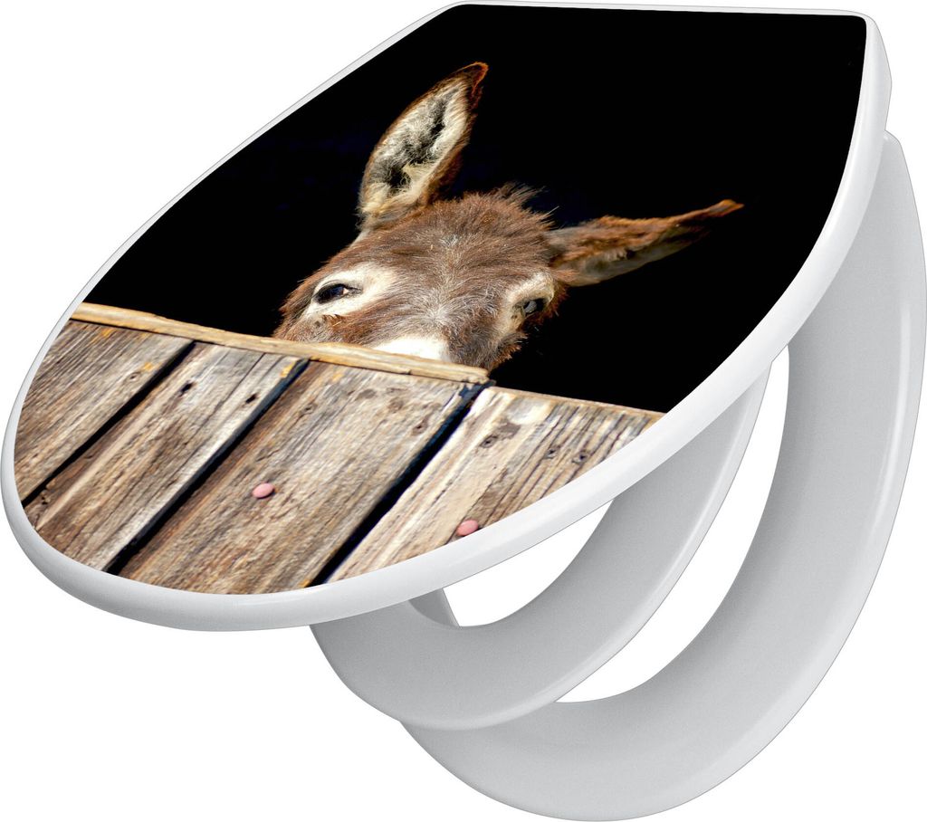 banjado Familien WC Sitz mit Absenkautomatik 37x44,5x5cm -Esel - Klodeckel/Klobrille mit kindersitz aus hochwertigem Polypropylen - universeller To...