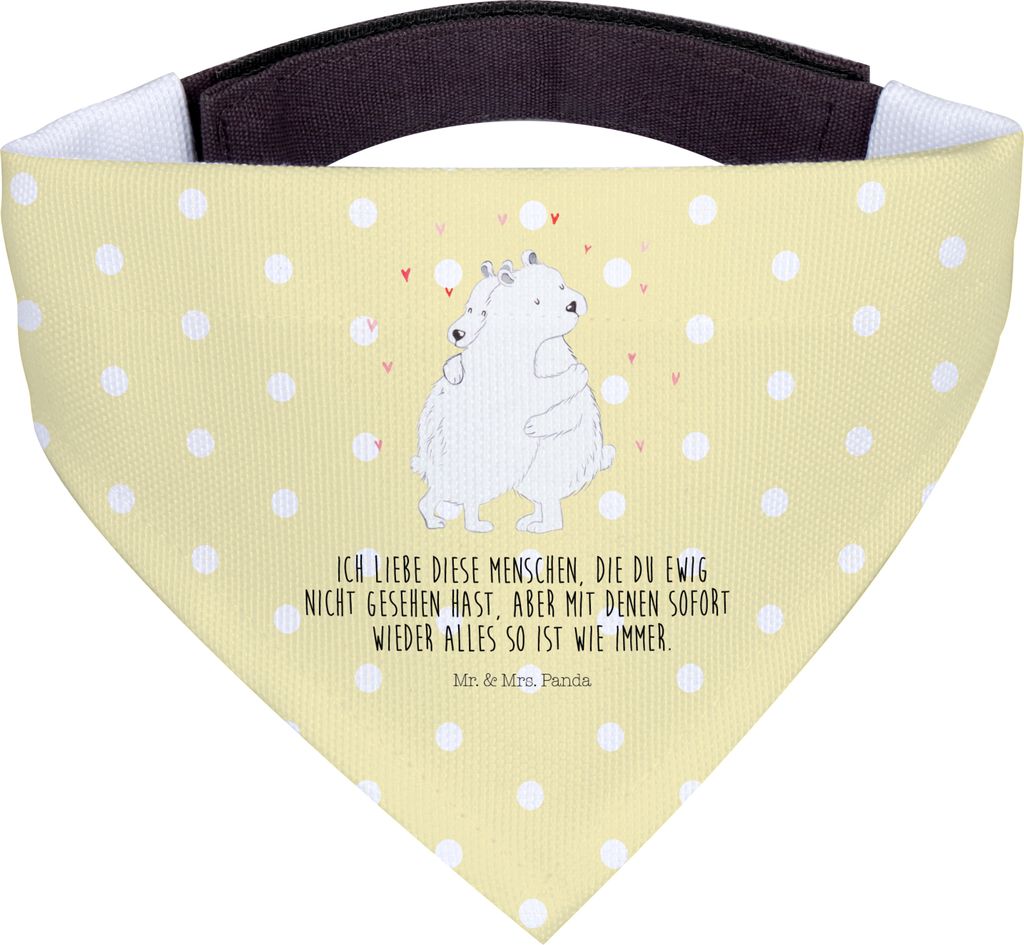 Mr. & Mrs. Panda Hundehalstuch Eisbär Umarmen - Gelb Pastell - Geschenk, Hunde Halstuch, für Hund, Lustige Sprüche, Bandana, Hals Tuch
