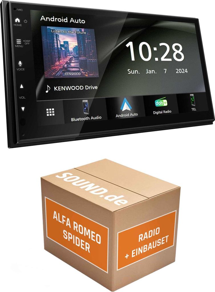 Autoradio Einbaupaket Kenwood DMX5023DABS passend für Alfa Romeo Spider 6 + Bose + Navigation Schwarz | Apple Carplay Android Auto APP Spiegelung