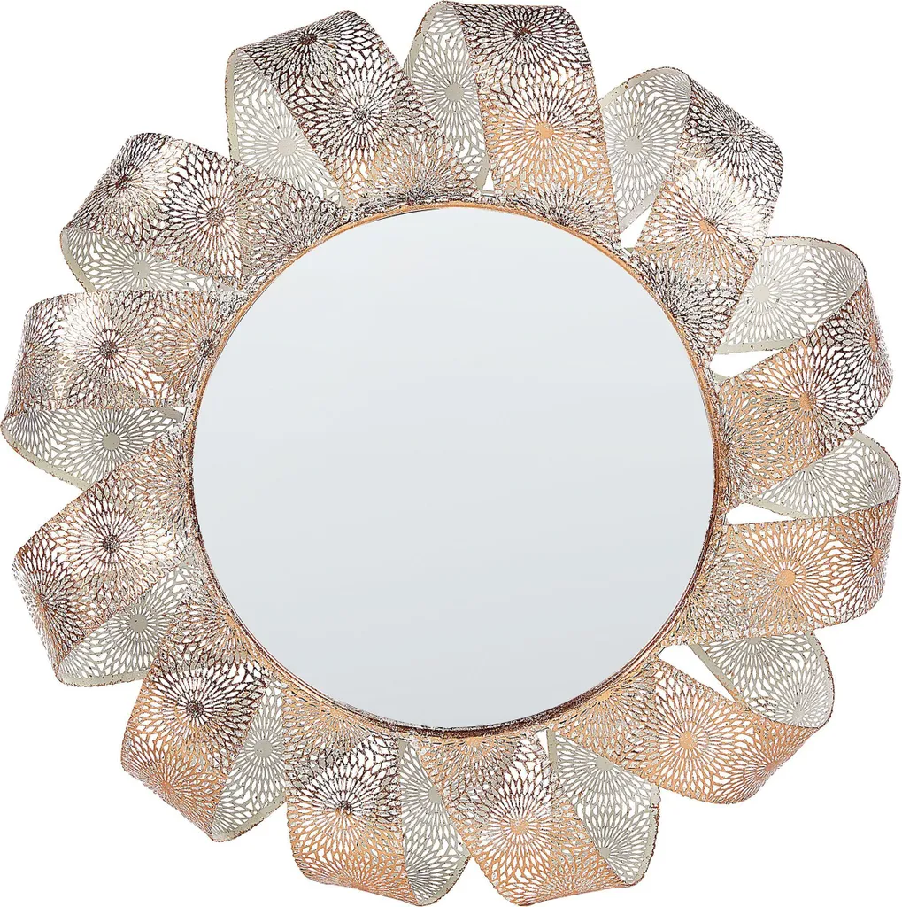Miroir à cadre spirale blanc et cuivre 54 cm pour salon et chambre