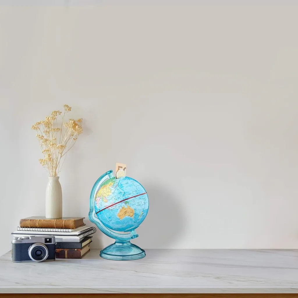 Tirelire globe terrestre tournant bleu HBD - Globe éducatif 16,5 cm