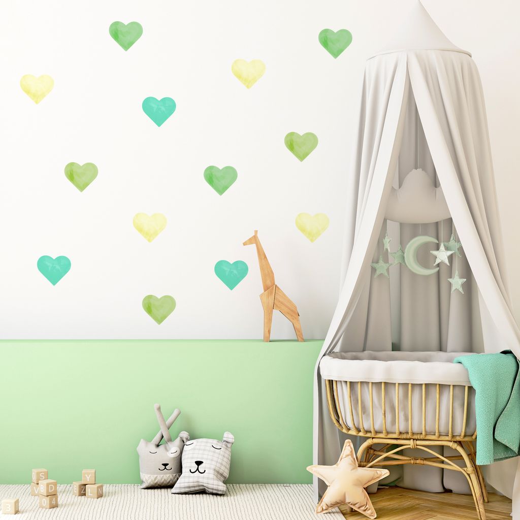 Muralo Wandtattoo Wandsticker grüne HERZEN Wanddeko Aufkleber für Kinderzimmer Br. 120cm x Hö. 60cm
