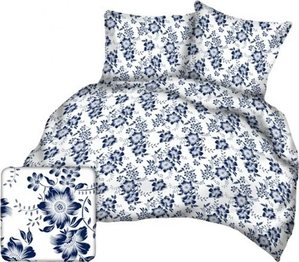 Parure de lit 140x200 anti-bouloche KARO floral blanc bleu A1035 Bark