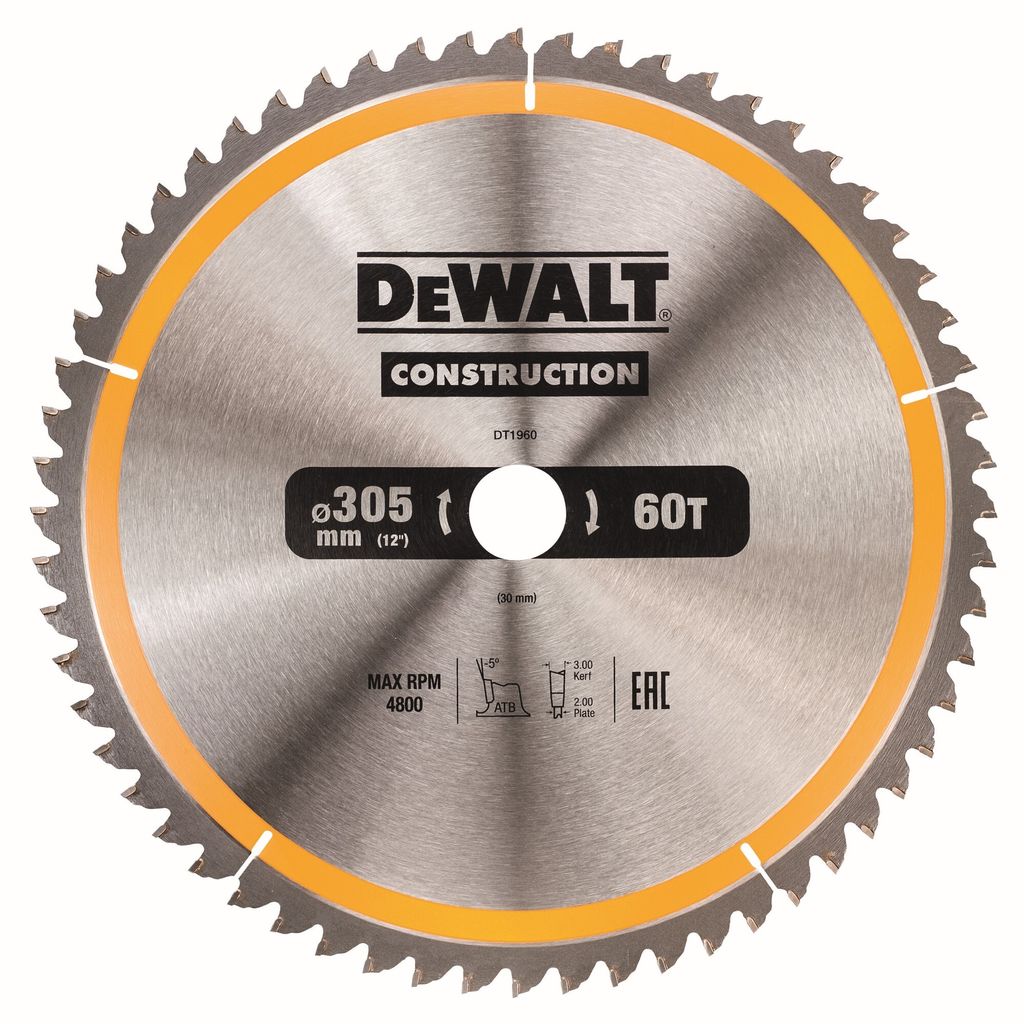A Dewalt circular saw blade is shown against a white background.
