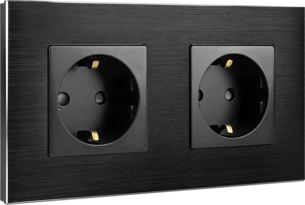 Navaris Aluminium Schuko Steckdose zweifach - mit Produktbild 