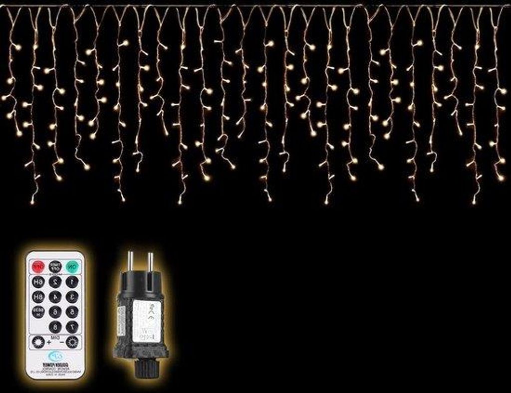 LED-Lichtgordijn für Außen 5 m ijsregen Lichtketting mit Timer und Fernbedienung 8 Modi Weißwarm