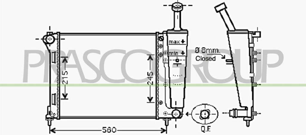 PRASCO FD008R001 Kühler Wasserkühler Motorkühler für FORD KA (RU8) für FIAT 500 (312) 500 C (312)