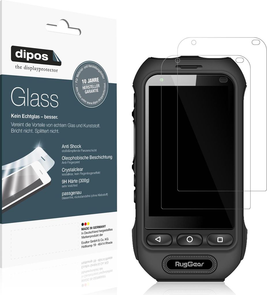 2x Schutzfolie für RugGear RG360 - Anti-Shock 9H Folie dipos Glass Kunststoffglas