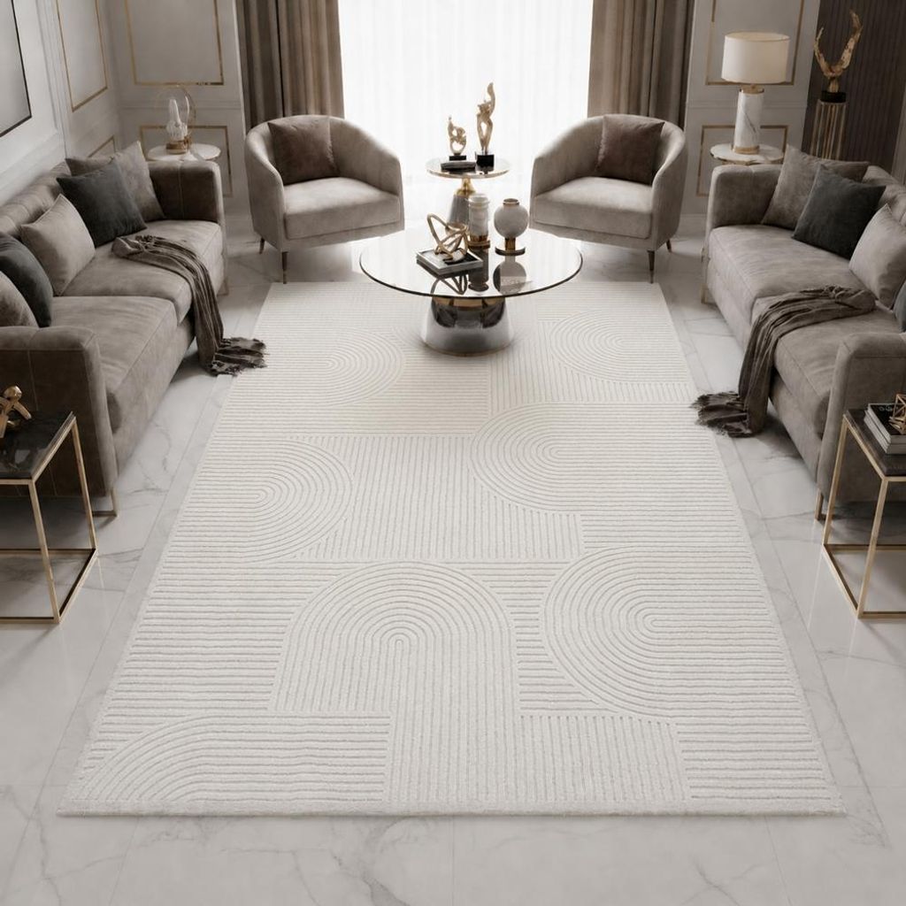 Teppich Creme Ornament Muster pflegeleicht Größe - 80 x 150 Produktbild 
