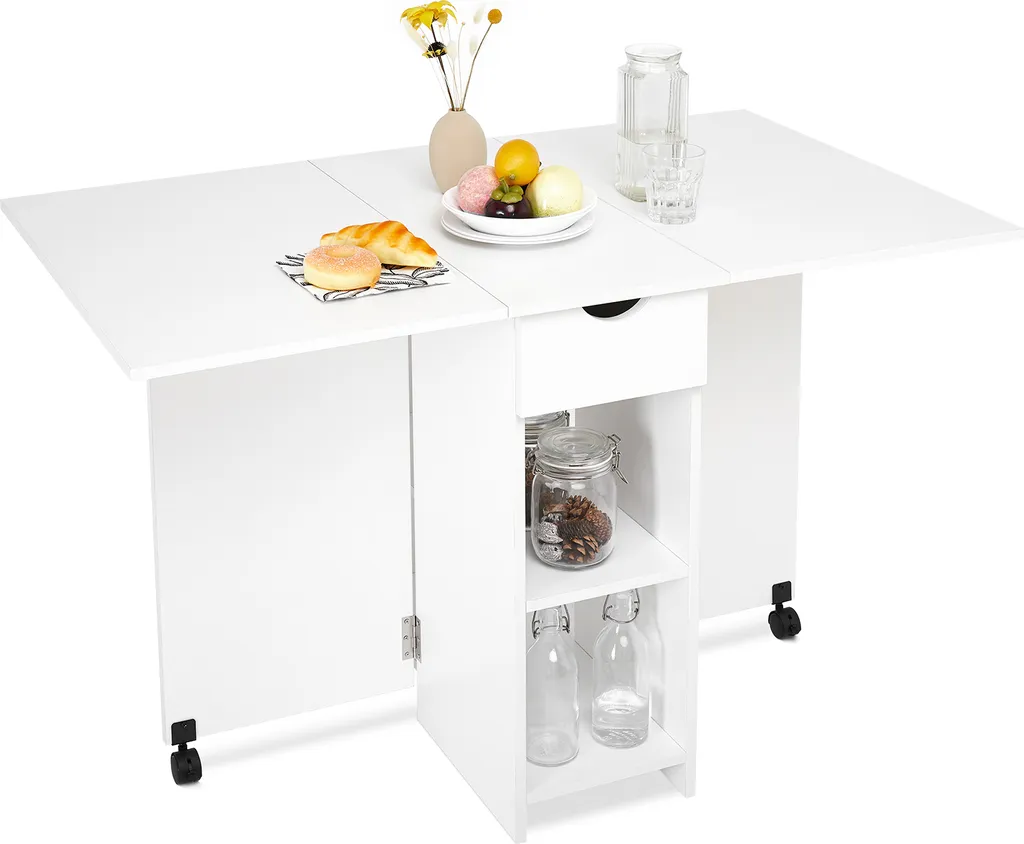 Table de cuisine pliante bois et métal avec deux consoles de stockage