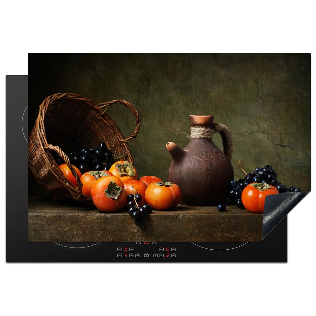 KitchenYeah Herdabdeckplatte Rustikal - Obst - Korb - Stilleben , 76x51cm, Küche Deko, Glaskeramikkochfeld Herdabdeckung, Abdeckplatte fùr Koch...
