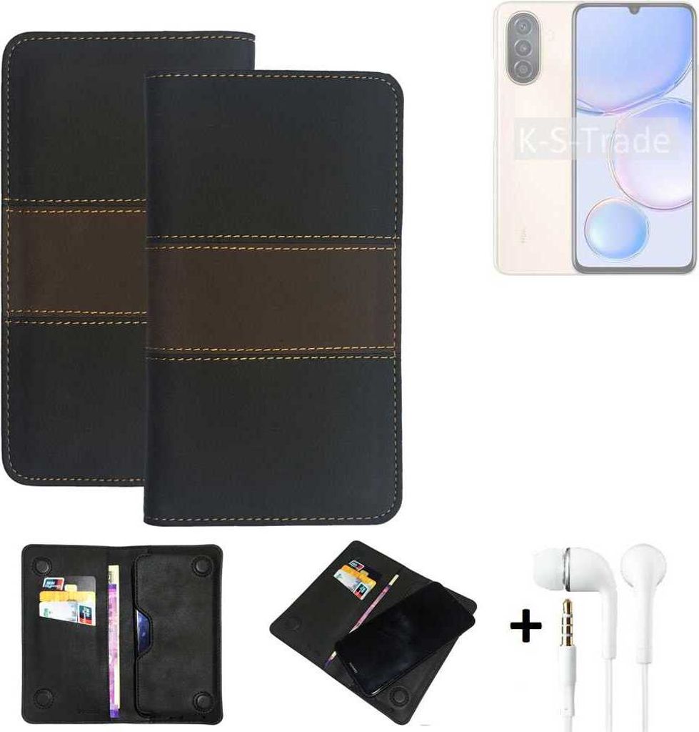 K-S-Trade Handyhülle + Kopfhörer kompatibel mit Huawei nova Y71 Schutzhülle Walletcase Bookstyle Tasche Schutz Case Hülle Wallet Cover Kunstleder