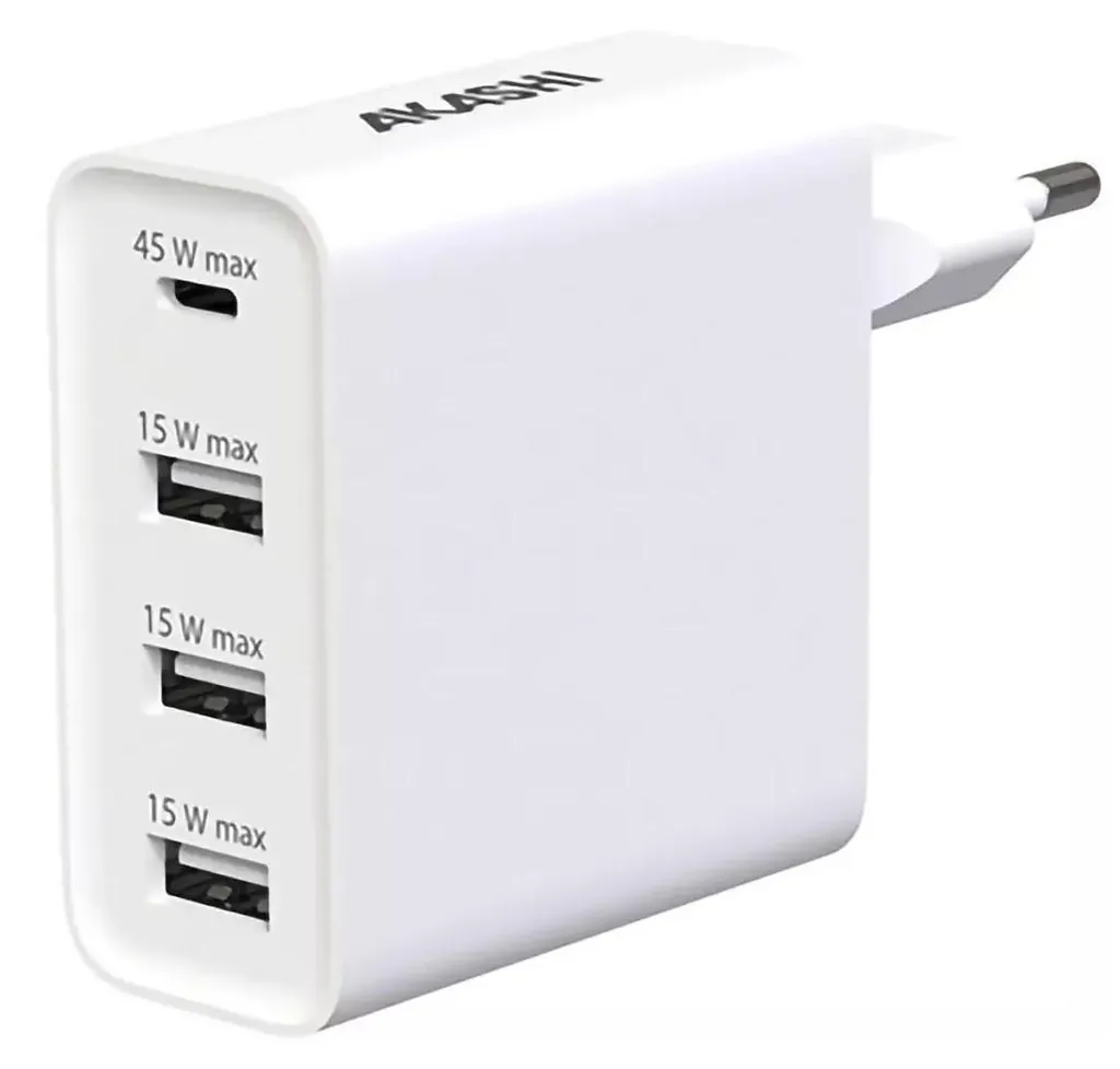 Chargeur Secteur Akashi 45W avec Port USB-C et 3 Ports USB-A 6A Blanc