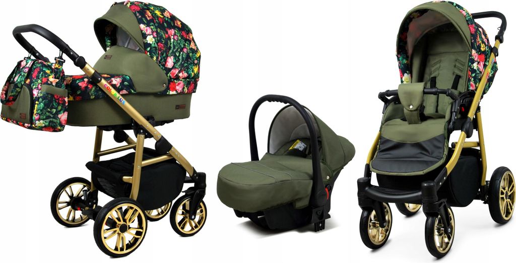 BabyLux Color Lux | 3in1 Kinderwagen Set | Roses With Tulips | Kombikinderwagen | Kinderwagense