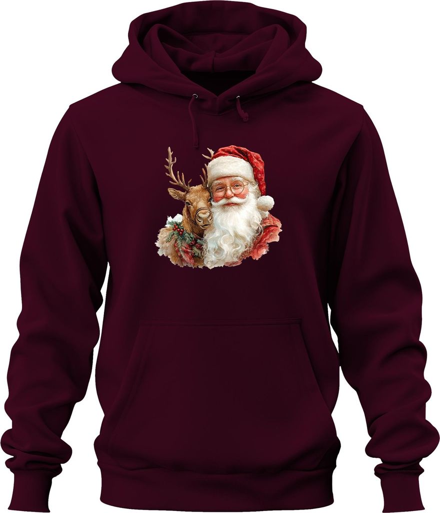 Weihnachtsmann Rentier Weihnachten Geschenk Vintage Retro Brille Uni Hoodie Kapuzenpullover, Burgundy, 3XL